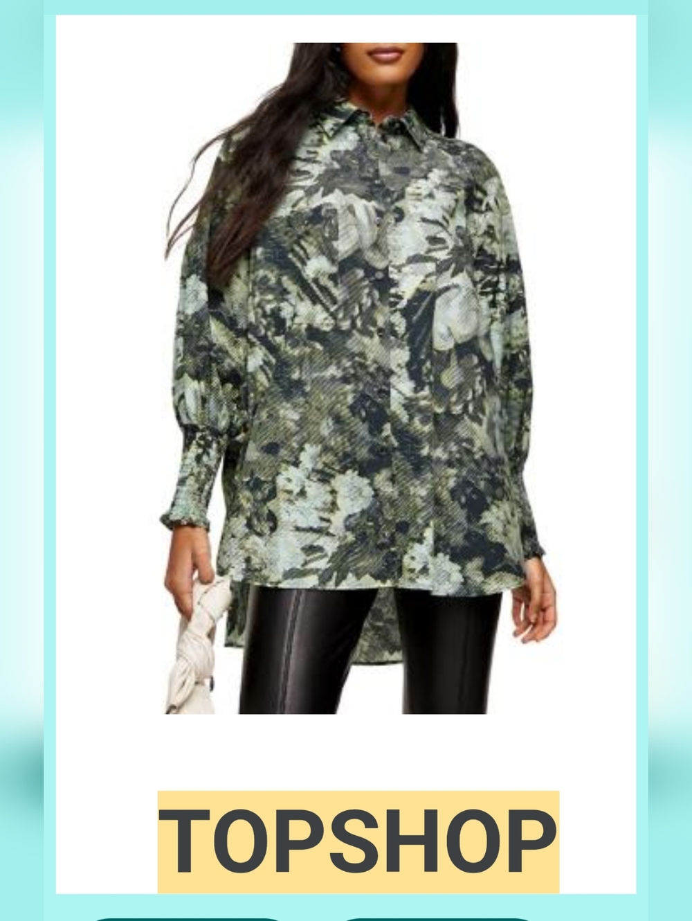 Topshop Green and Black Floral Button-Down Shirt Labelled US4 Fits Medium US6-8